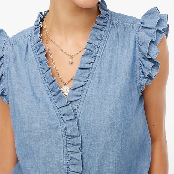 NWT J Crew Ruffle Sleeveless Vista Blue Wash  top SZ XL - Picture 7 of 8